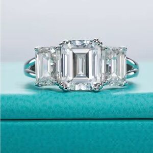 5 ct tw emerald cut Moissanite 3 stone ring sterling silver - GRA reports